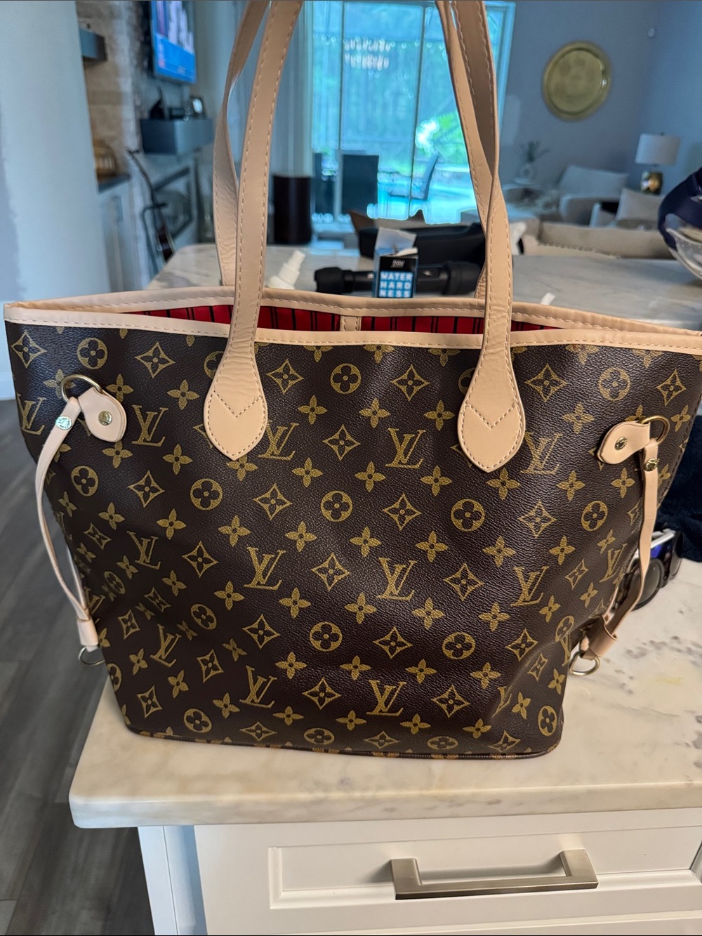 LV Monogram Tote - Brown with Natural Trim and Red Interior